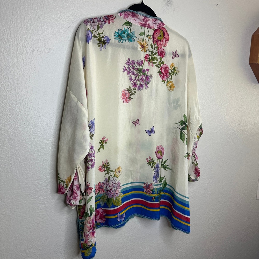 Johnny Was Wilton Silk Button Down Blouse Floral Top Cream Size XL - Picture 7 of 7